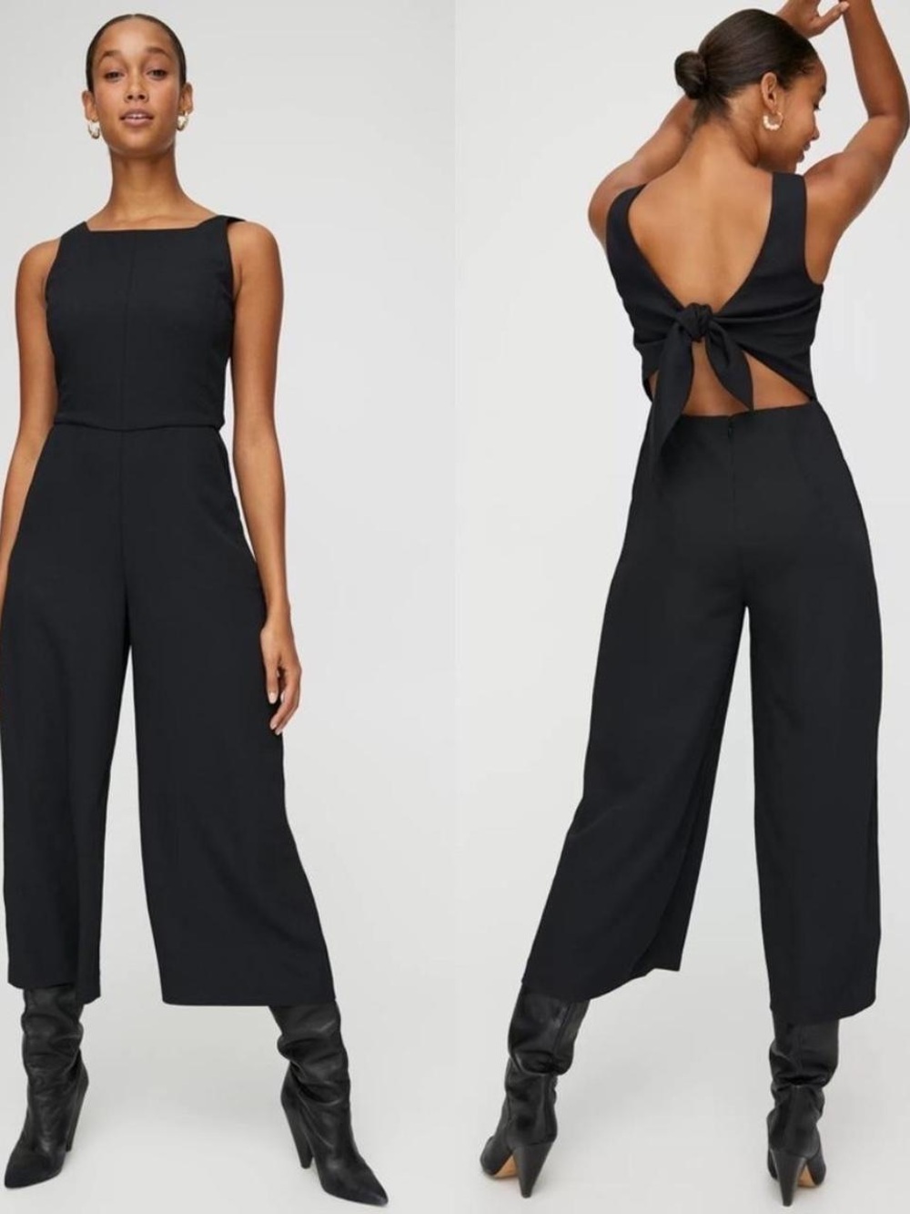 Wilfred Sleeveless Black Tie-Back Wide-Leg Jumpsuit